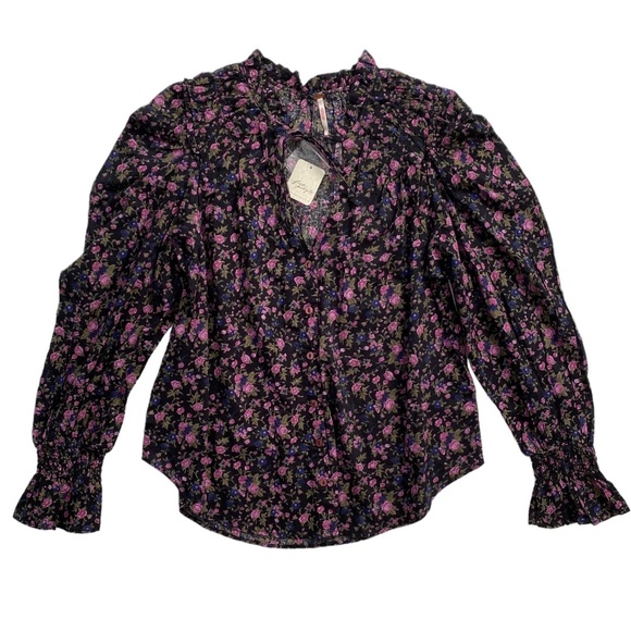 Free People Tops - Free People Nwt Meant To Be Black Combo Floral Cotton Blouse Top Small S